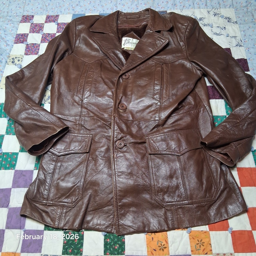 Vintage Bermans Leather Experts Jacket 42 Brown Lamb Leather Removable Lining
